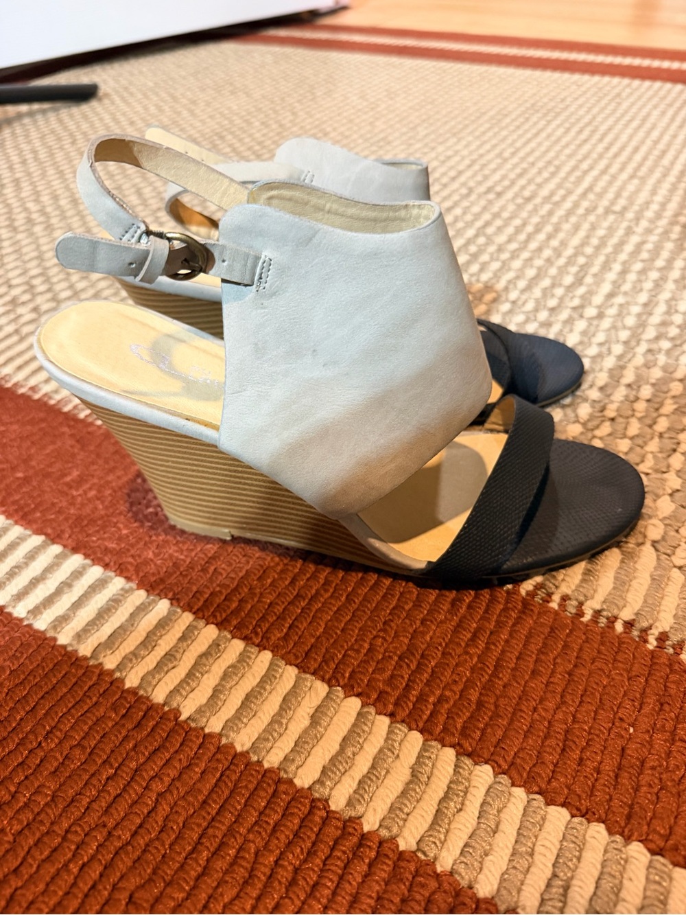 CL by Laundry Two-Tone Wedge Sandals in Black and Light Gray